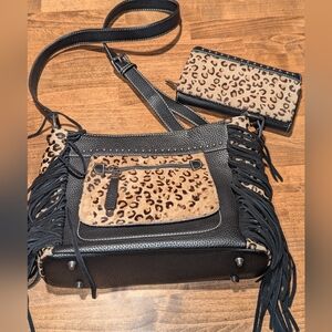 Trinity Ranch Leopard Hair-On Fringe Crossbody + Matching Wallet